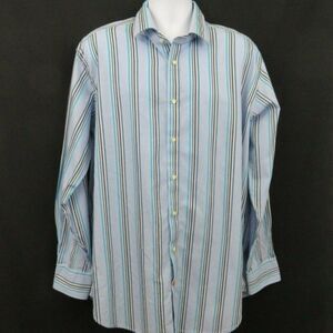 Thomas Dean Stripe Shirt Mens XXL Blue Turquoise Long Sleeve Club Mix Match